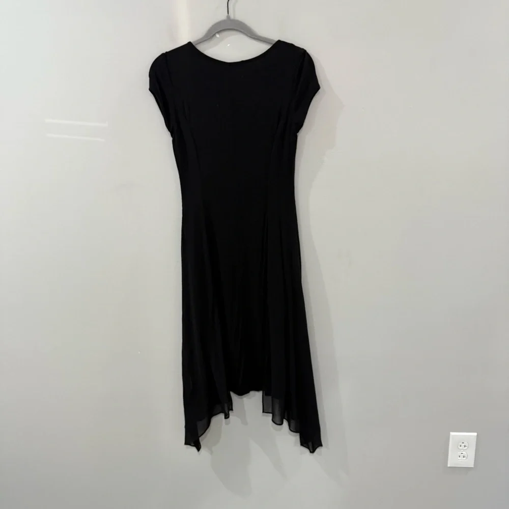 Peruvian Connection Dress Midi Bodycon Short Sleeve Mesh Overlay in Black